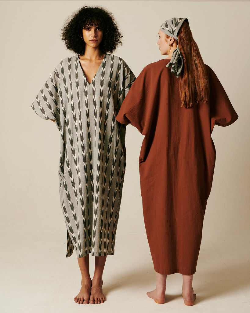 Mona Caftan Ikat and Tan