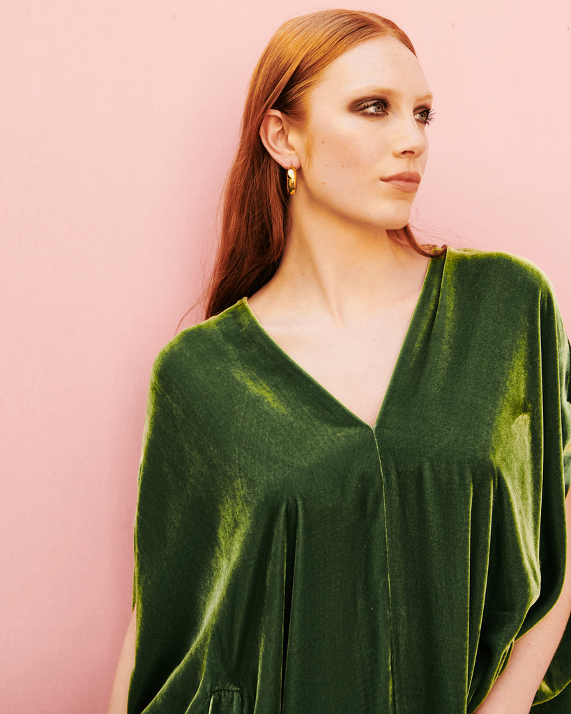 Selene caftan green velvet 