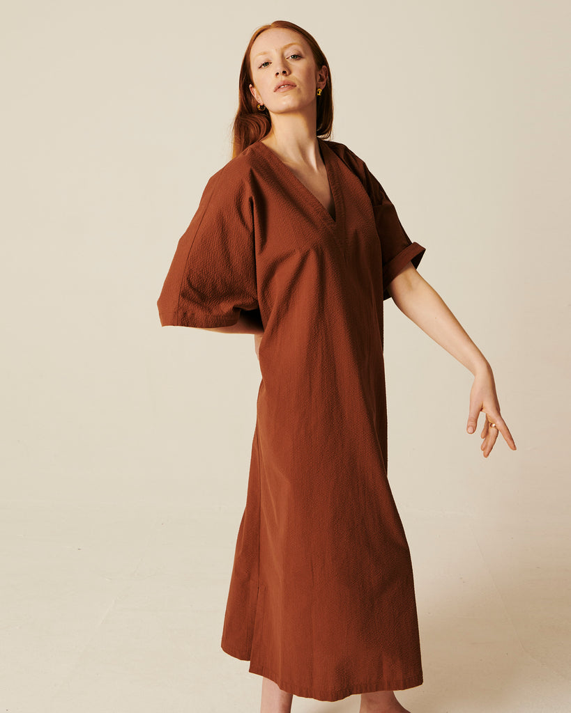 Mona long caftan in tan front